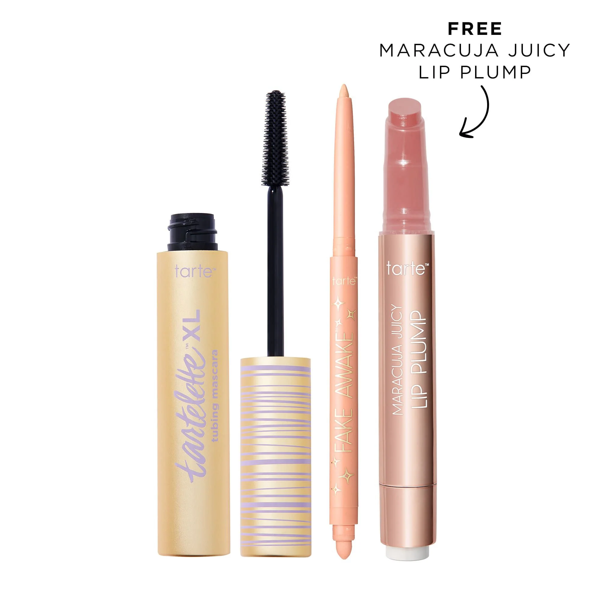 tarte⢠maracuja juicy lip plump, XL tubing mascara and fake awake set