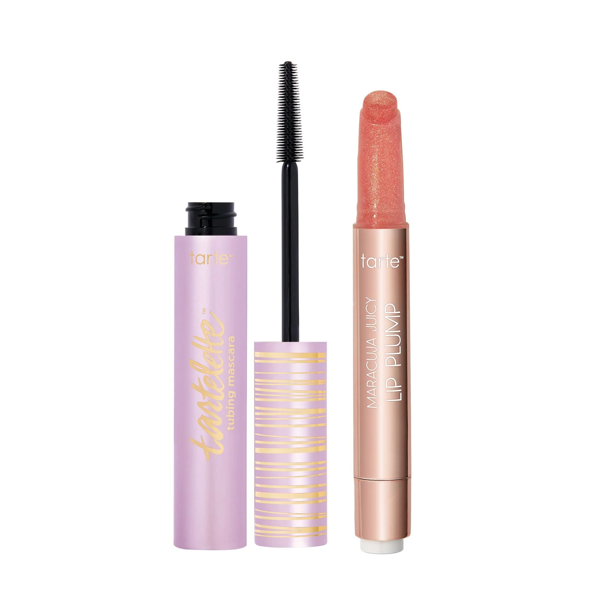 tarte⢠viral shimmer glass lip plump & tubing mascara duo